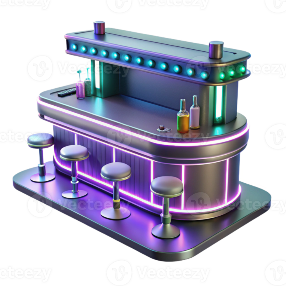 vibrant modern Neon Bar Counter 3D Render genuine png