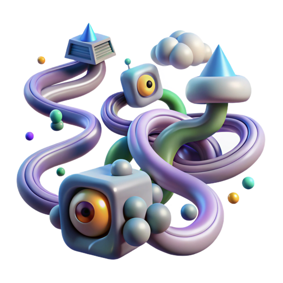 magnificent artistic Abstract 3D Render Surreal Forms and Swirling Lines genuine png