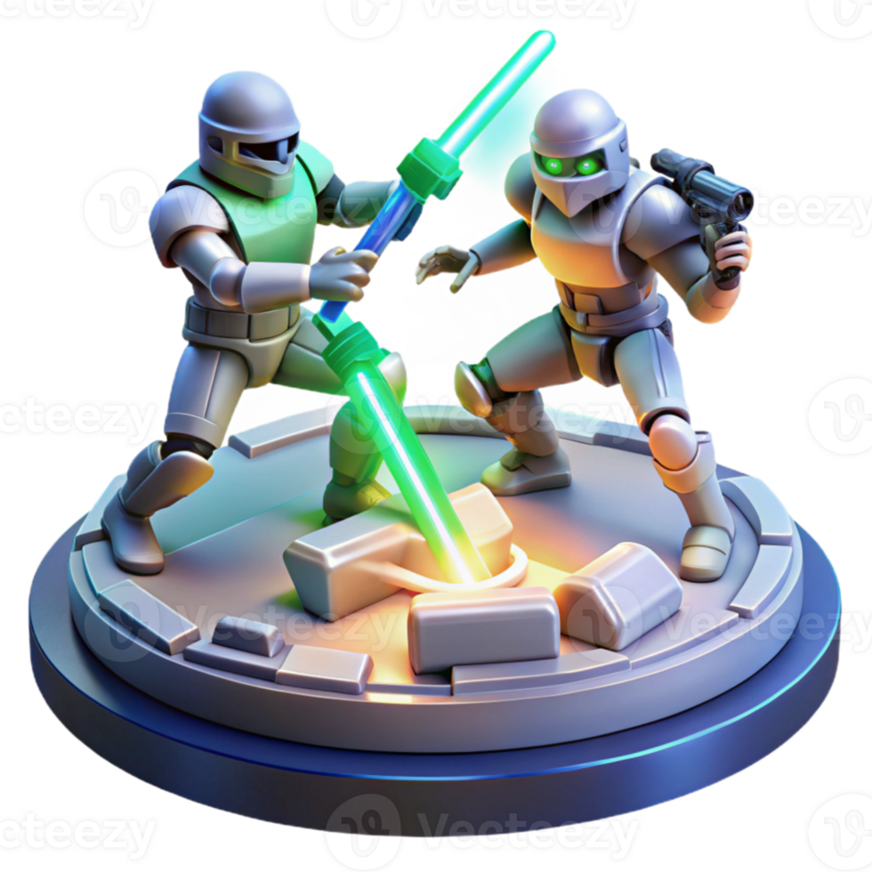 vibrant modern 3D Render Futuristic Robot Duel high resolution png