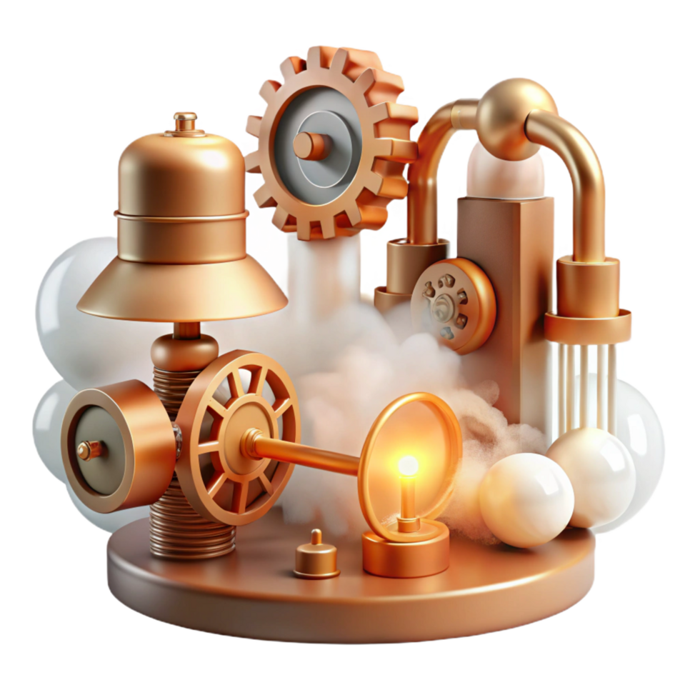 dramatic modern Steampunk Machinery Gears, Cogs, and Steam-Powered Innovation professional png