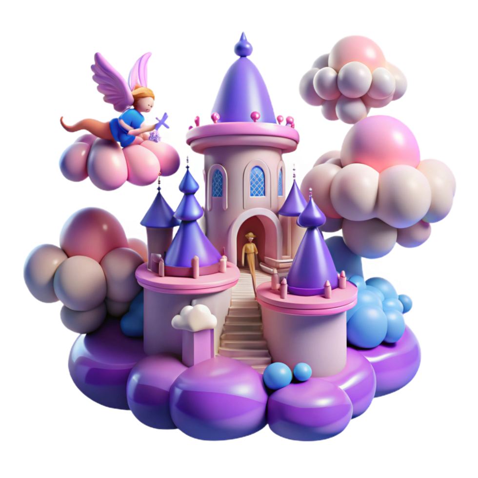 elegant artistic Enchanted Castle on Clouds Fantasy 3D Render original png