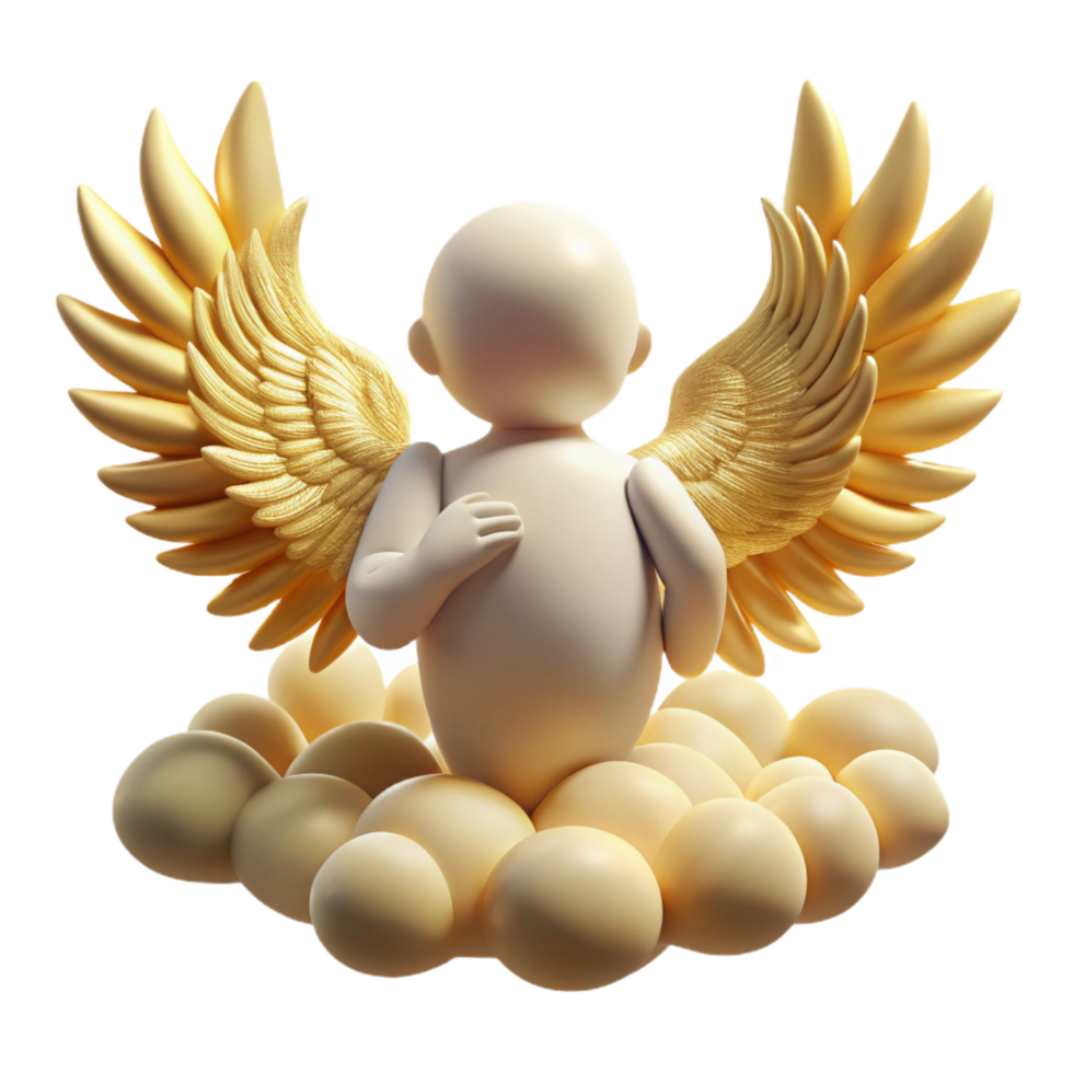 beautiful abstract Angel Figurine Golden Wings, Cloud Base, 3D Render 4K png