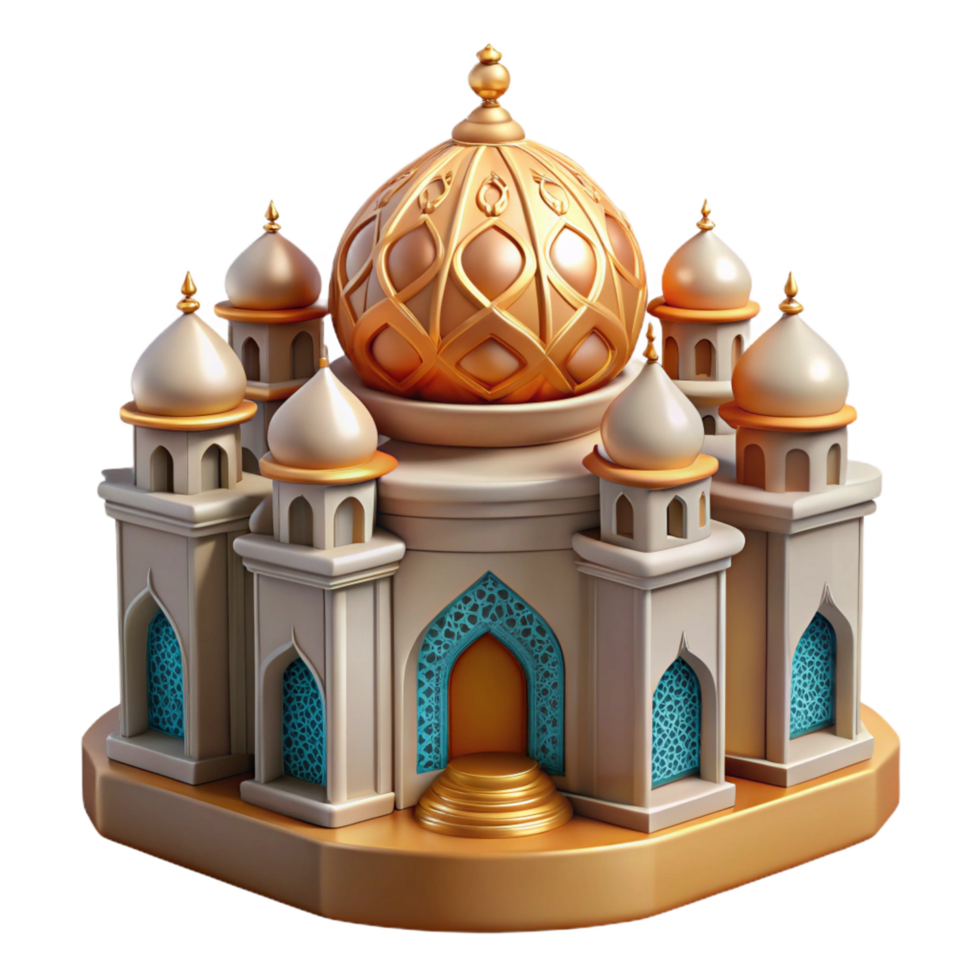 elegant vintage Golden Dome Mosque 3D Model of Islamic Architecture high resolution png