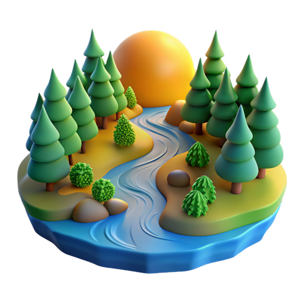 elegant abstract Sunset River Landscape 3D Render of Idyllic Nature Scene authentic png