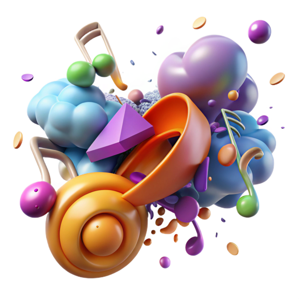 vibrant classic Abstract 3D Music Composition Colorful Shapes and Notes authentic png