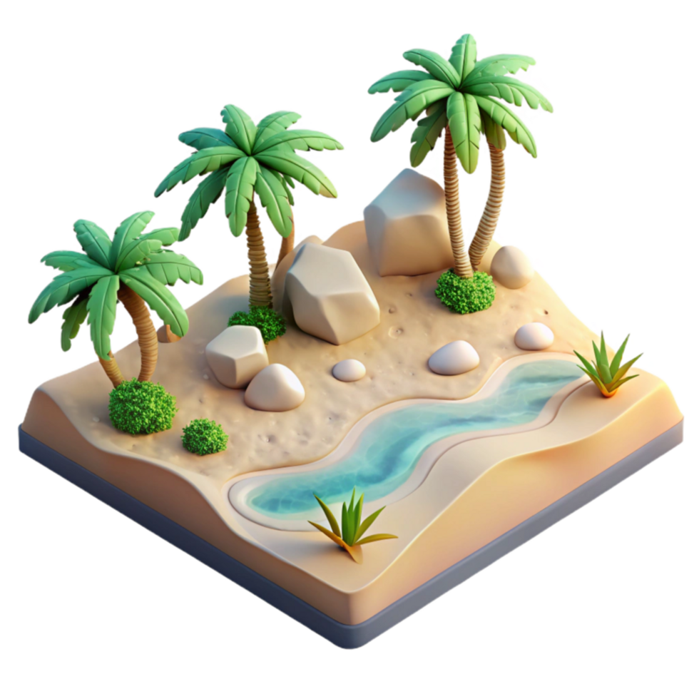 elegant modern Oasis Scene Palm Trees, Rocks, and Stream genuine png