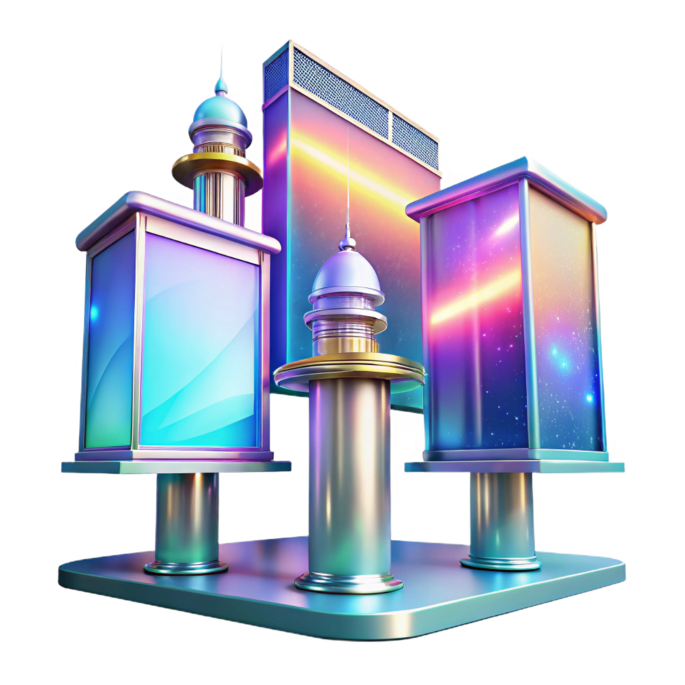 beautiful artistic Futuristic Cityscape Illuminated Displays Towering Structures premium png