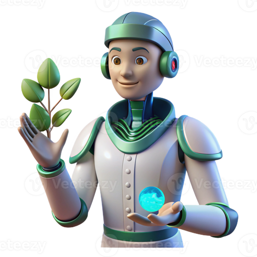 wonderful creative 3D Robot and Plant Illustration 4K png
