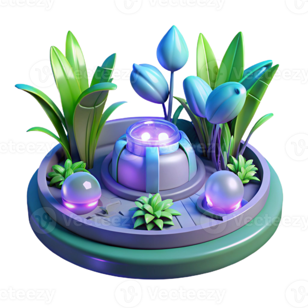 magnificent vintage 3D Render Futuristic Garden Illustration exclusive png