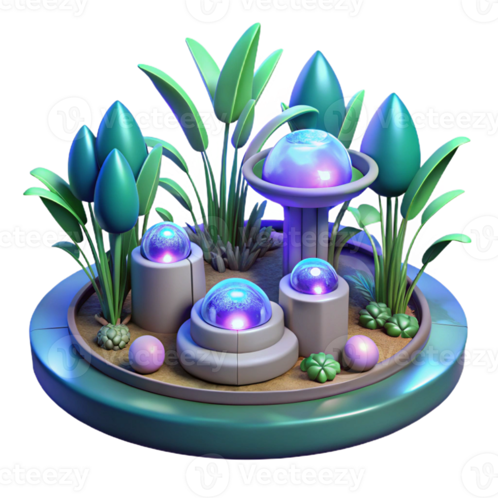 magnificent traditional 3D Render Futuristic Garden with Glowing Spheres high quality png