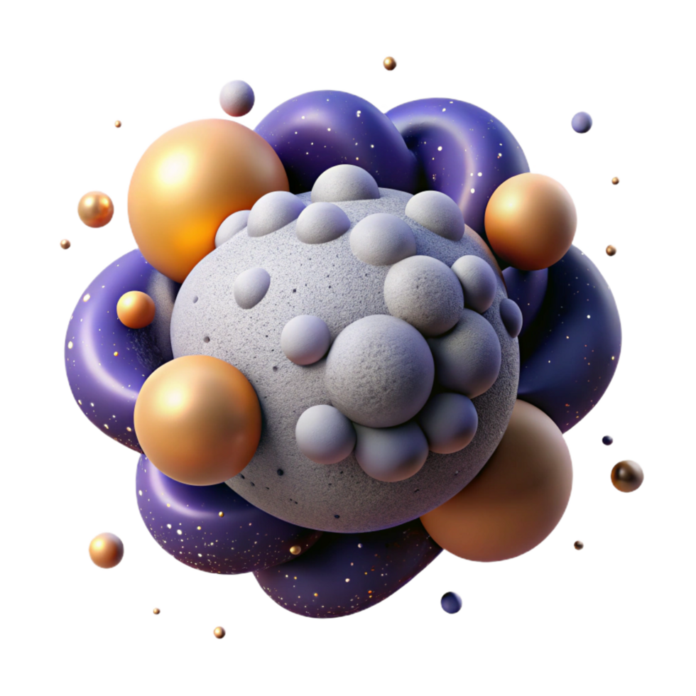 magnificent modern Abstract 3D Sphere Cluster Purple, Gold, and Grey original png