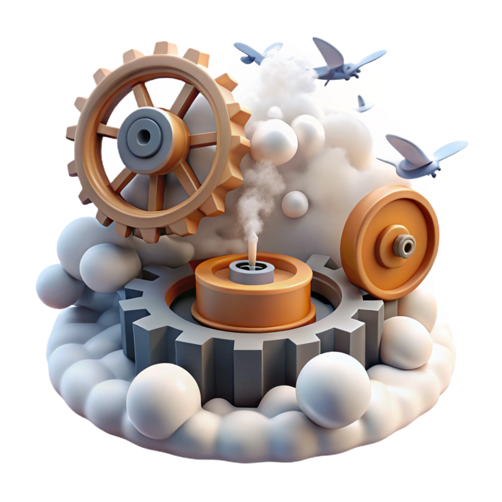 impressive artistic Steam-Powered Gears in a Cloud Abstract 3D Render premium png