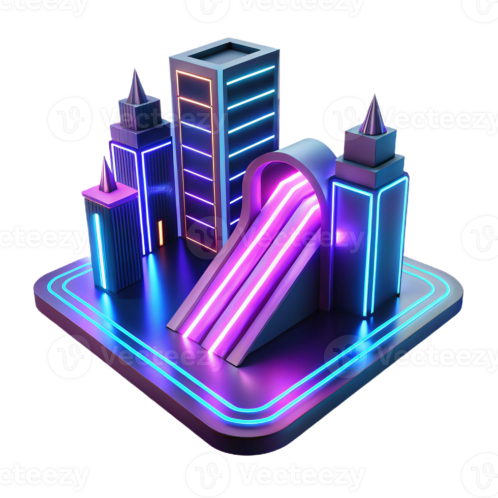vibrant minimalist Neon City Slides 3D Render high resolution png