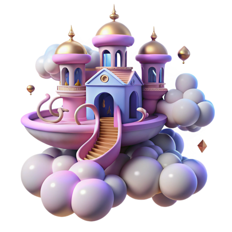elegant abstract Enchanted Castle on Clouds A Whimsical 3D Render high resolution png
