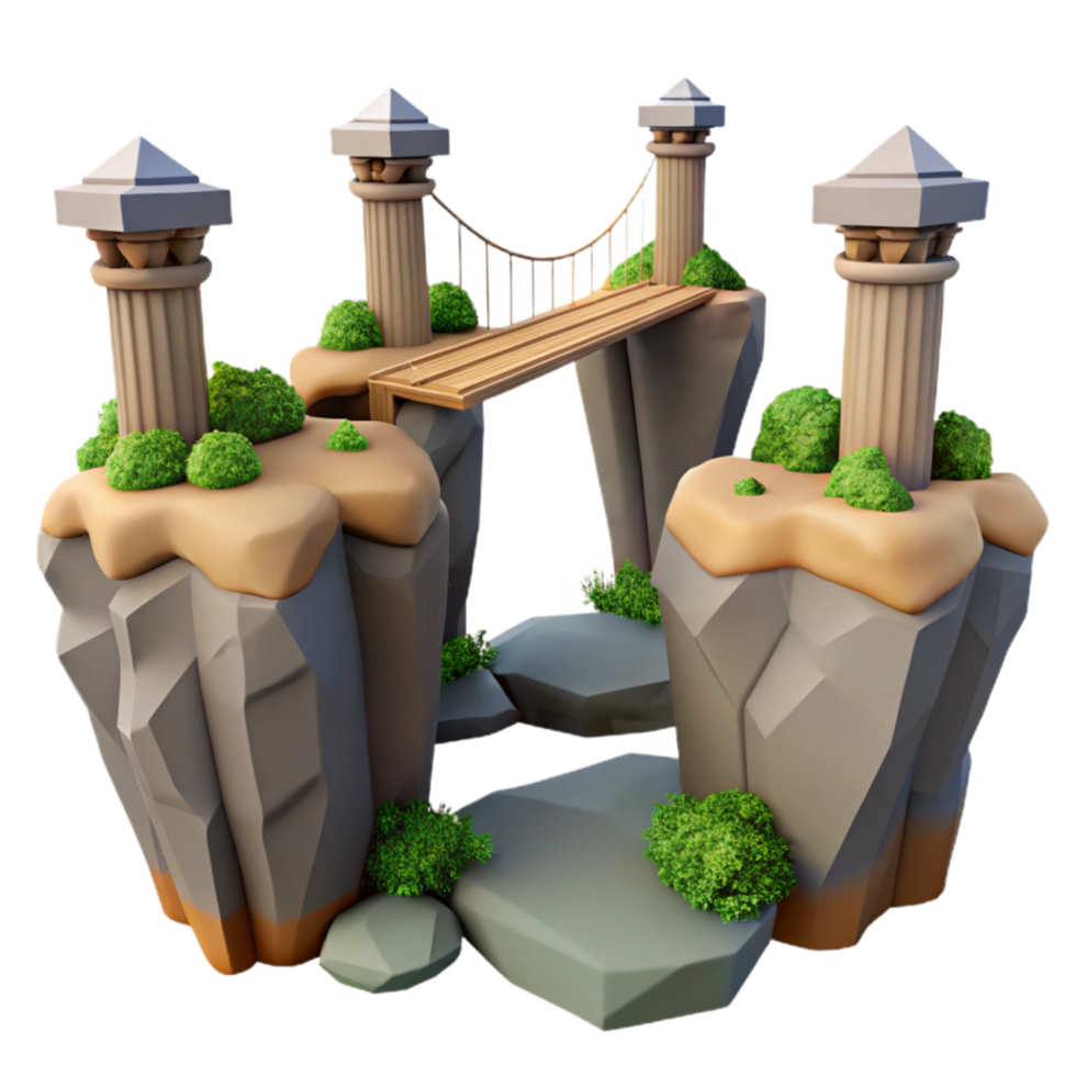 magnificent abstract Suspension Bridge Between Clifftop Temples genuine png
