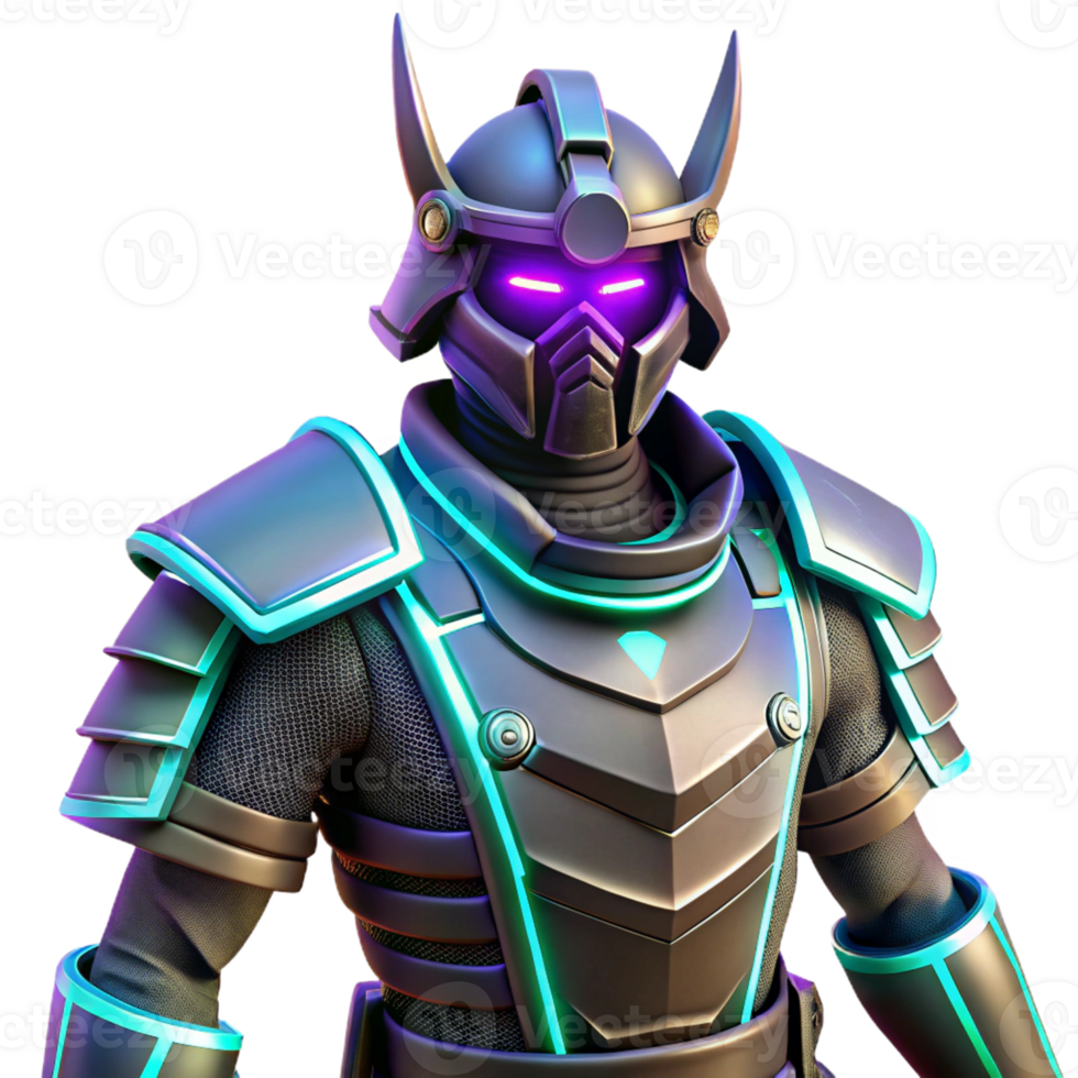dramatic creative Cyber Samurai 3D Render high resolution png