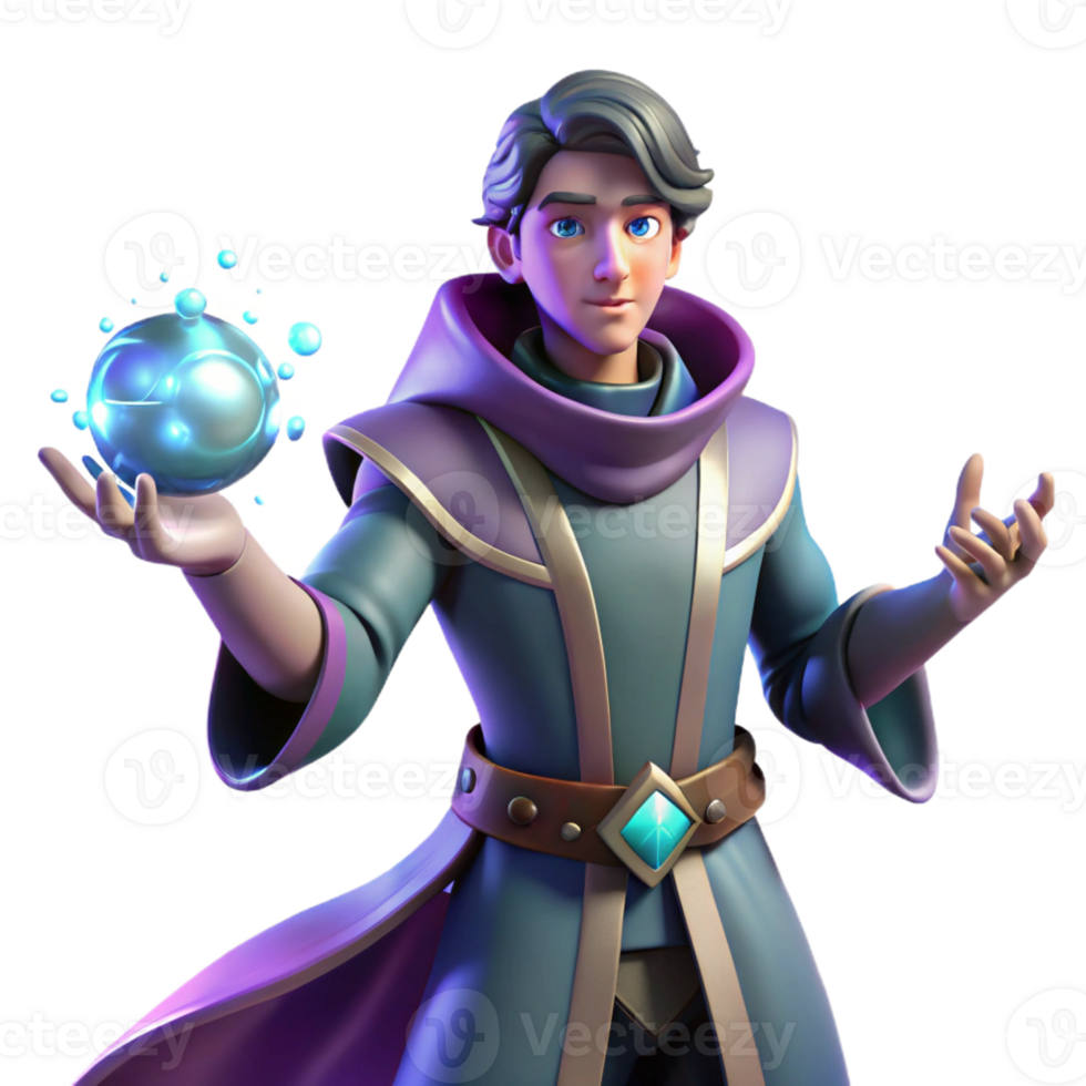 serene classic Young Wizard 3D Render high resolution png
