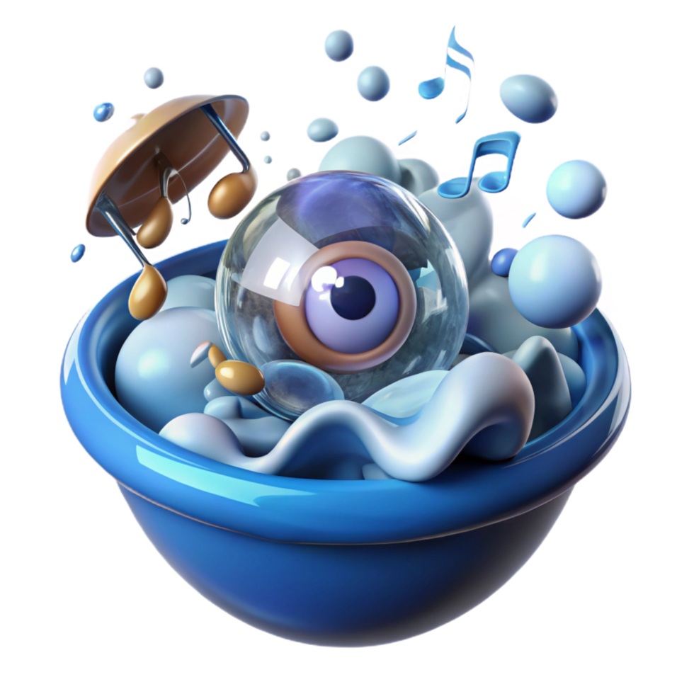 stunning rustic Surreal Eye in a Bowl Abstract 3D Art 4K png