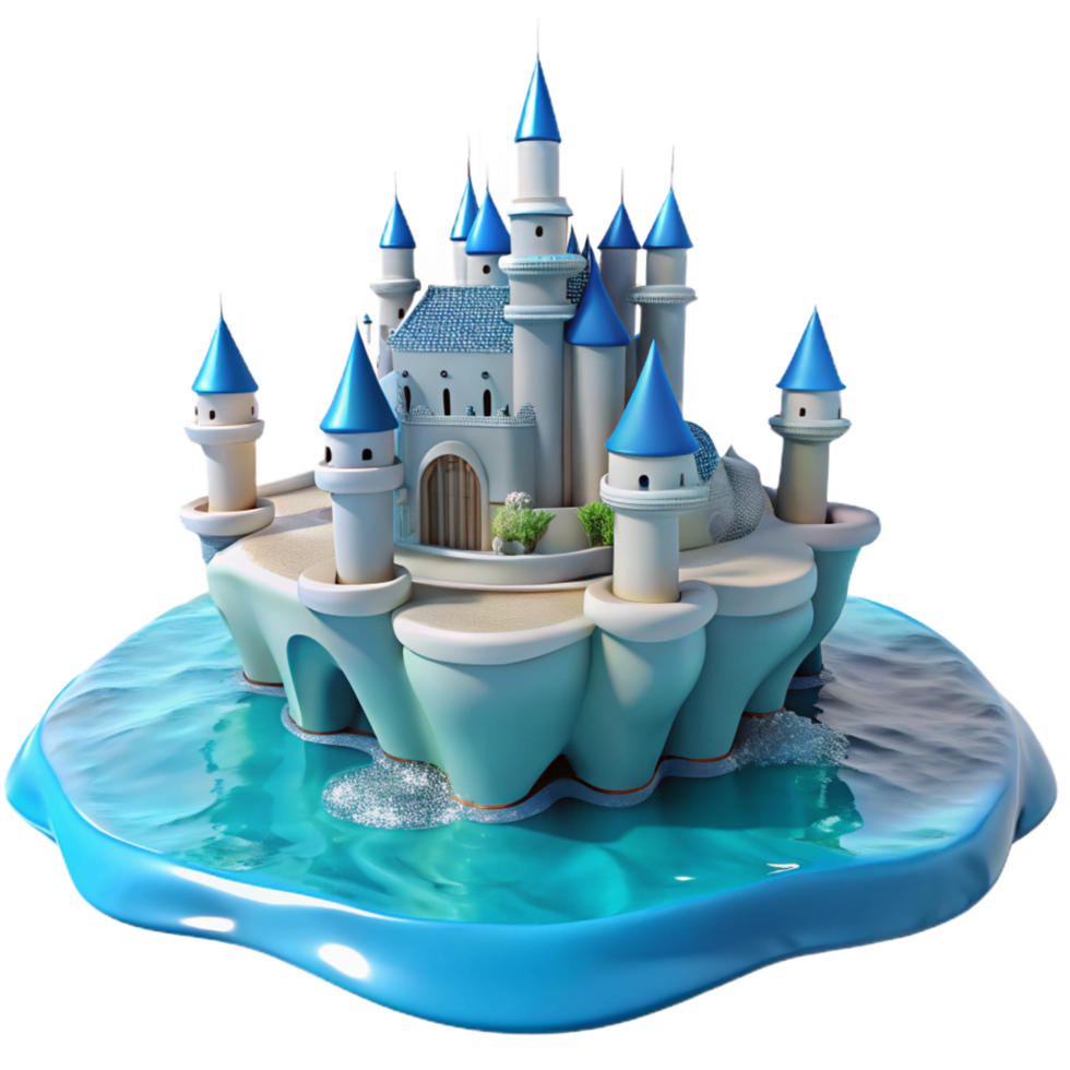 wonderful minimalist Enchanted Island Castle Fantasy Architecture 3D Render original png