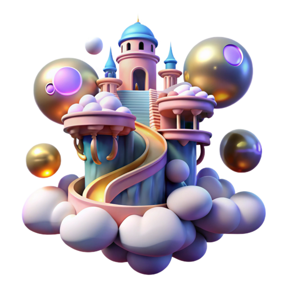 dramatic rustic Fantasy Castle on Clouds 3D Render of Whimsical Architecture 4K png