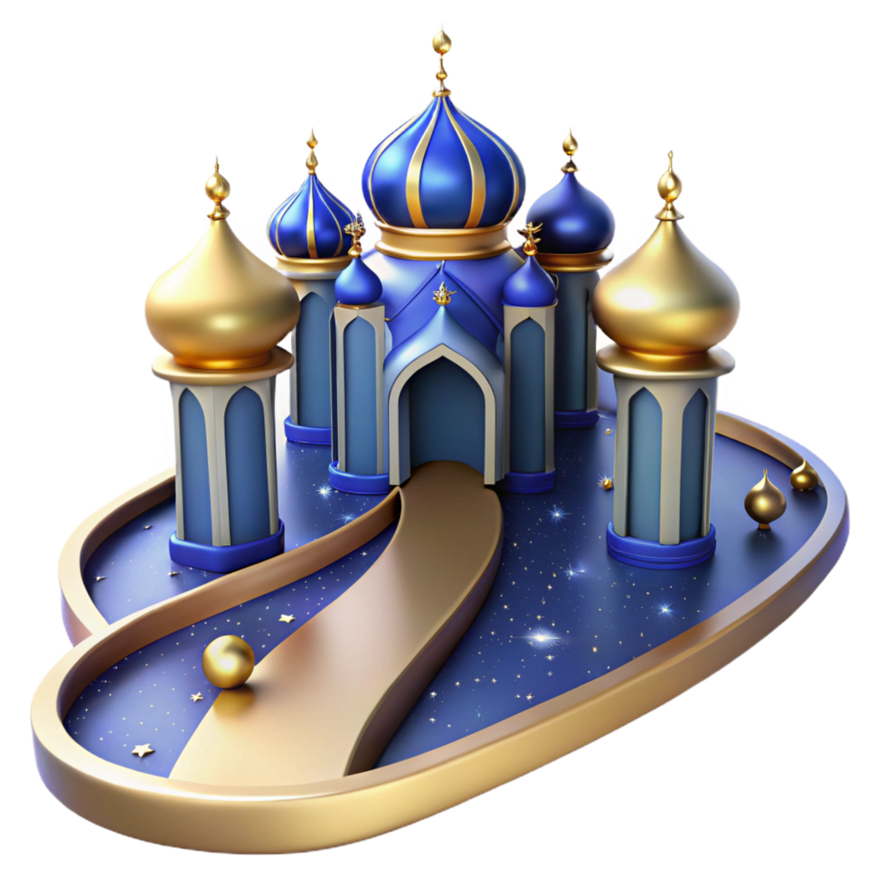 elegant creative Enchanted Palace 3D Render of a Blue and Gold Dome Building premium png