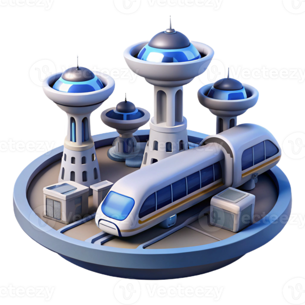serene rustic Futuristic Train Station 3D Render exclusive png