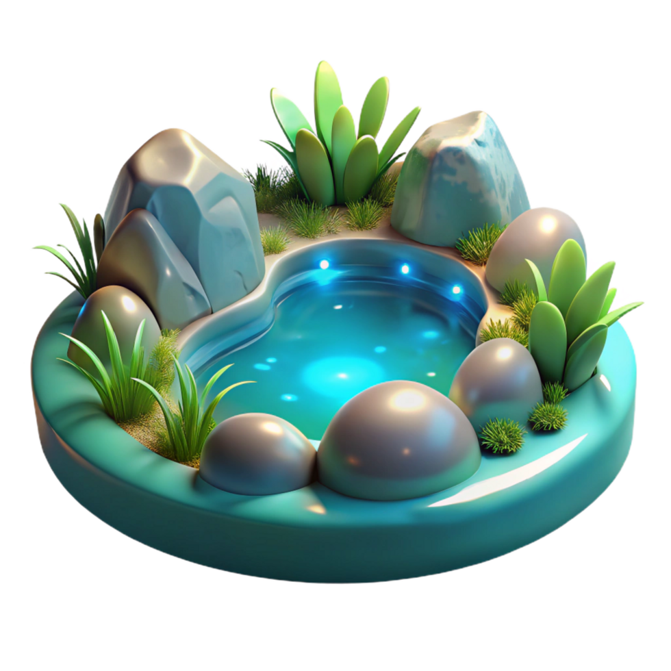 beautiful vintage Serene Illuminated Pond 3D Render of a Tranquil Oasis genuine png