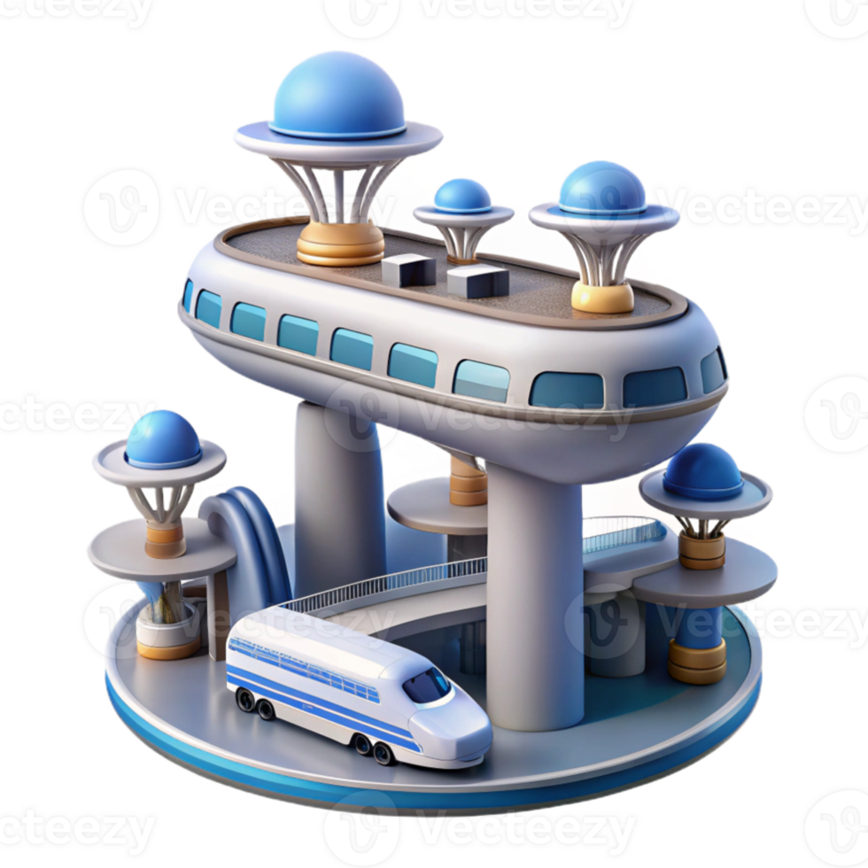 beautiful modern Futuristic Train Station 3D Render high quality png
