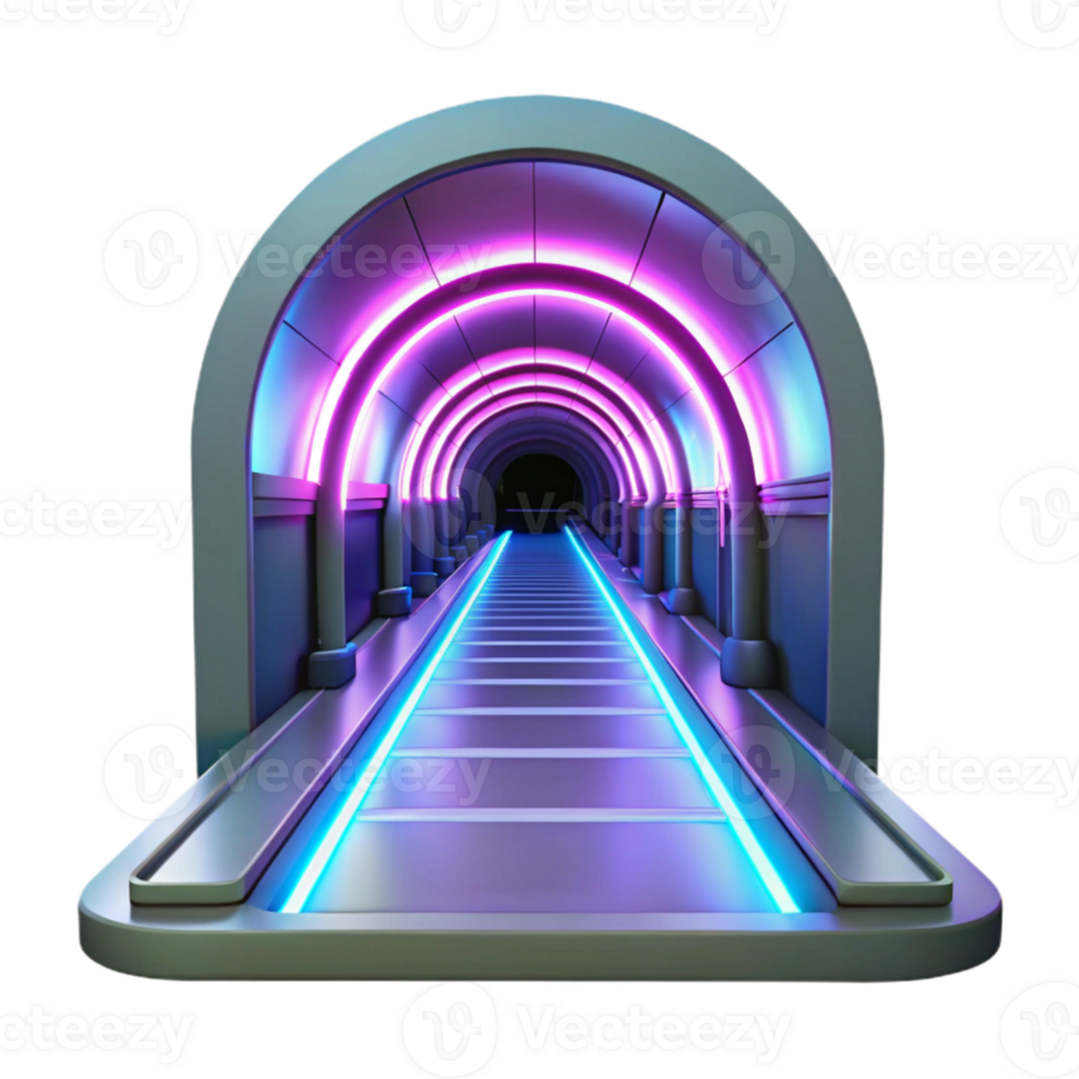 dramatic minimalist Neon Tunnel 3D Render 4K png