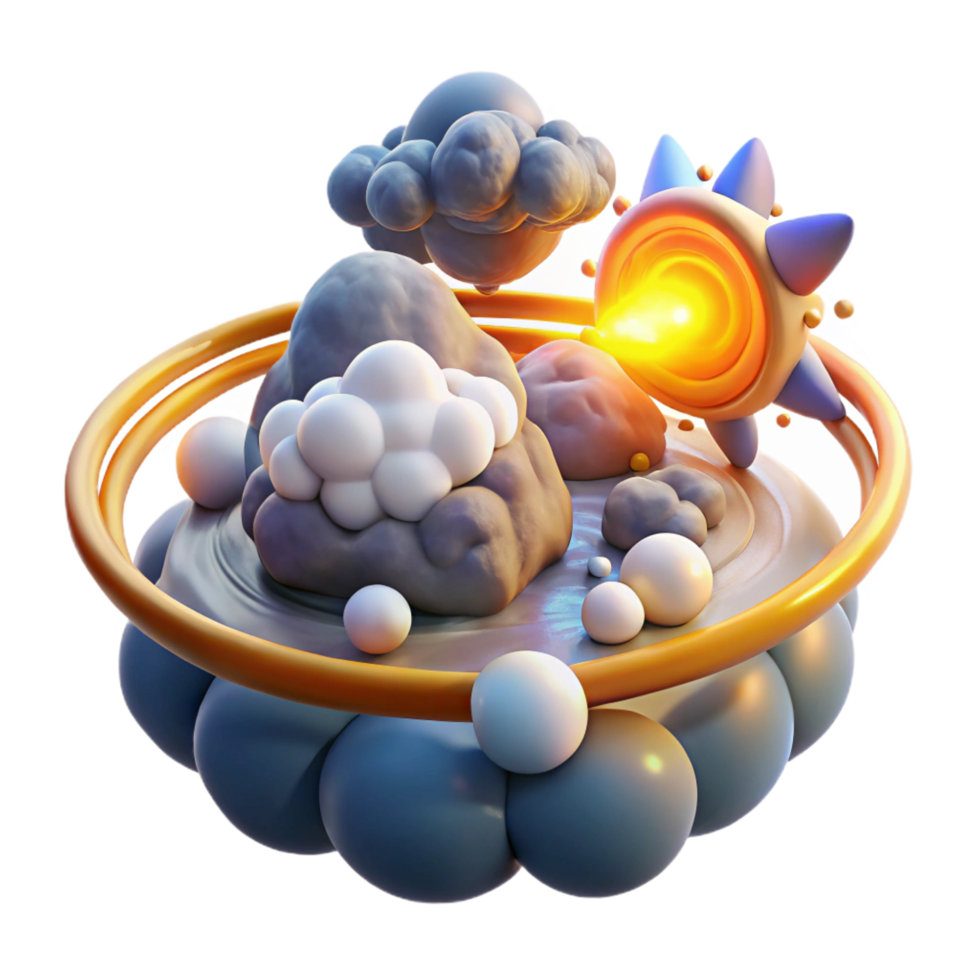 dramatic artistic Abstract 3D Render Sun, Clouds, and Orb detailed png