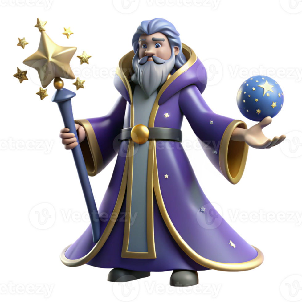 magnificent artistic Wizard 3D Render Cartoon high resolution png