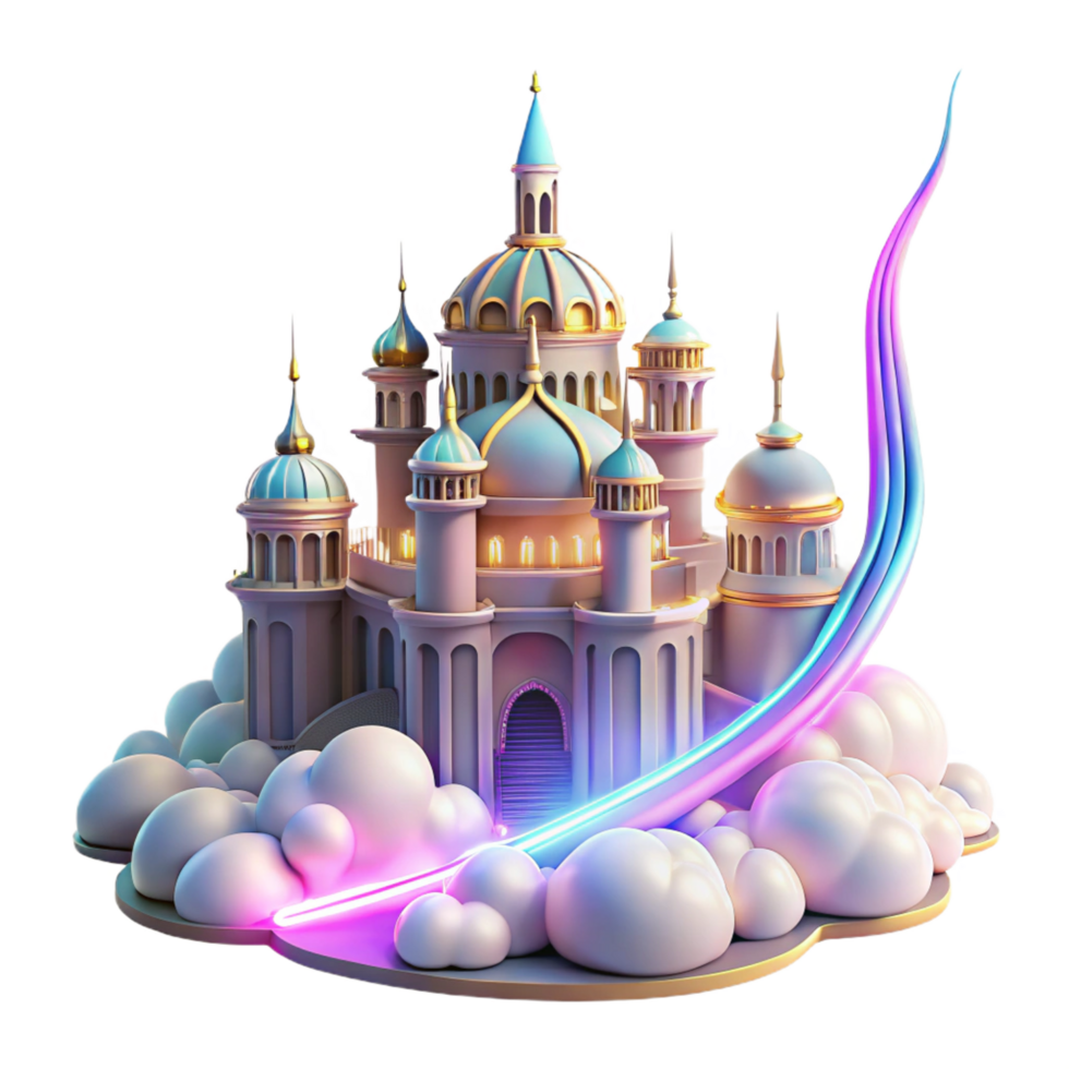 wonderful abstract Enchanted Palace Atop Clouds 3D Render premium png