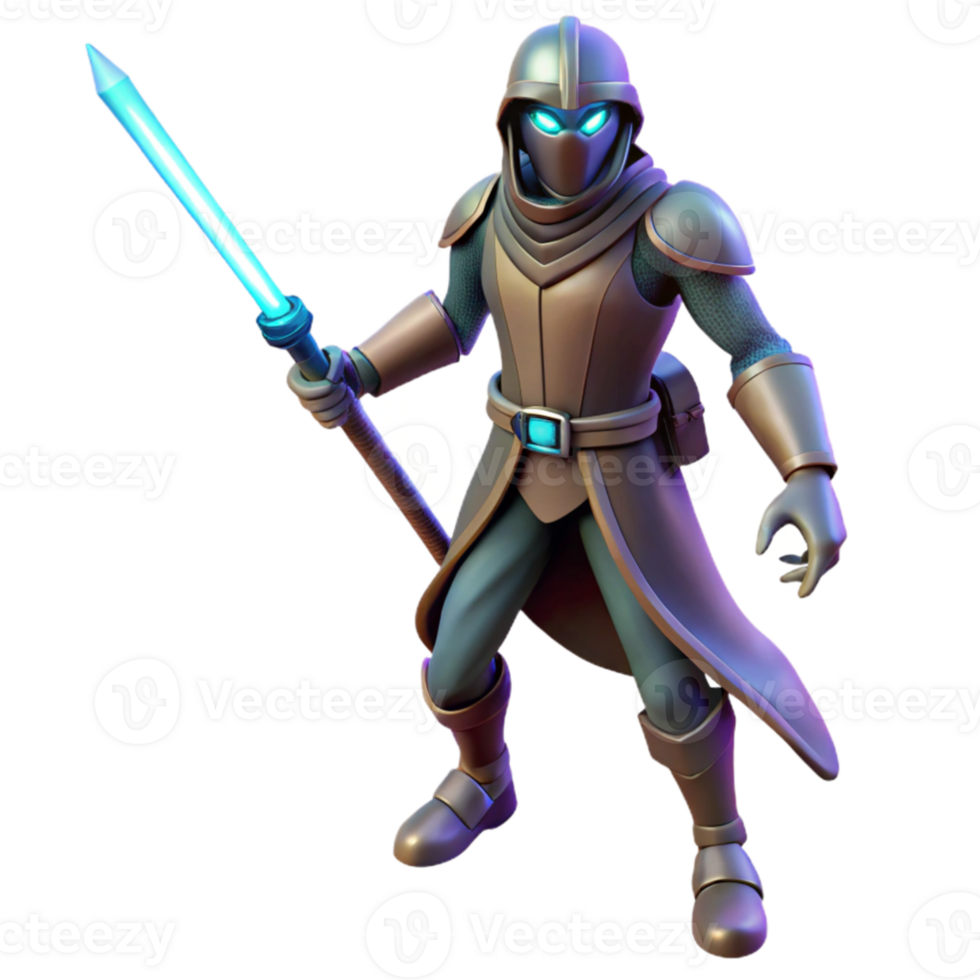 vibrant modern 3D Render Fantasy Knight with Glowing Sword 4K png