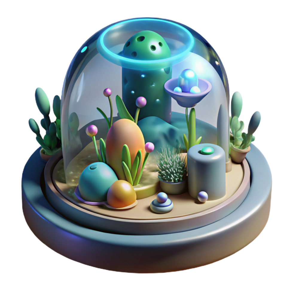 serene contemporary Enchanted Glass Dome 3D Rendered Miniature Ecosystem high quality png