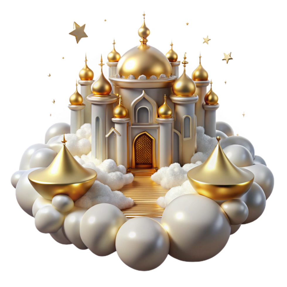 dramatic abstract Golden Palace on Clouds 3D Render of an Architectural Fantasy original png