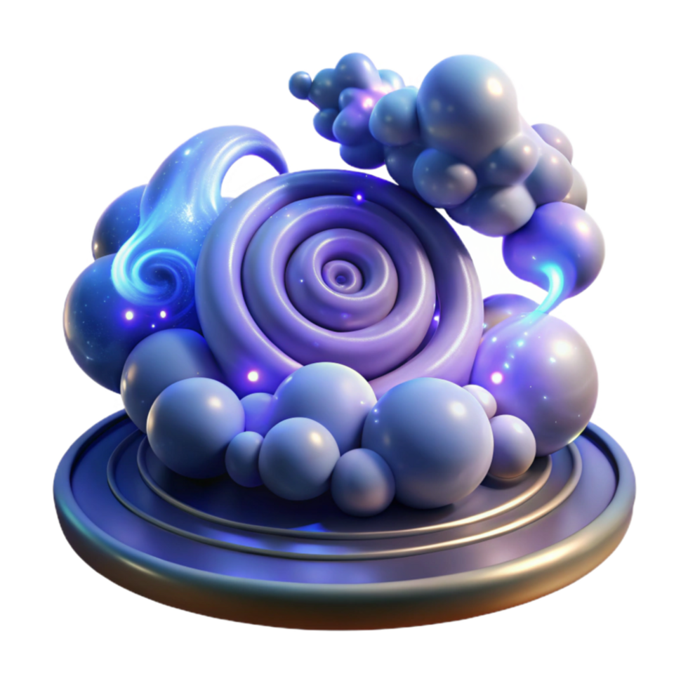 serene rustic Abstract 3D Render Glowing Purple Bubbles and Spirals high quality png