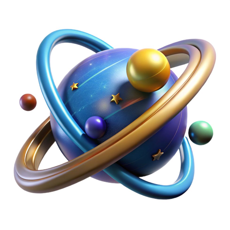 beautiful traditional Celestial Sphere 3D Render of Orbits and Planets detailed png