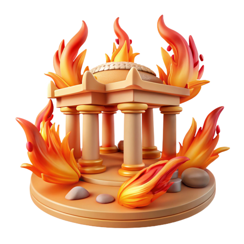 wonderful artistic Temple in Flames 3D Render of Burning Structure 4K png