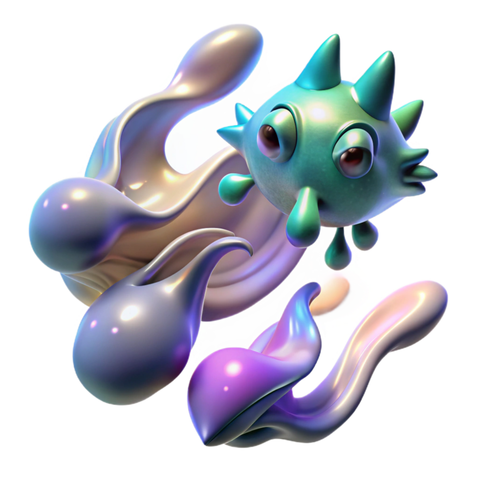 elegant contemporary Abstract 3D Render Spiky Creature in Iridescent Fluid authentic png
