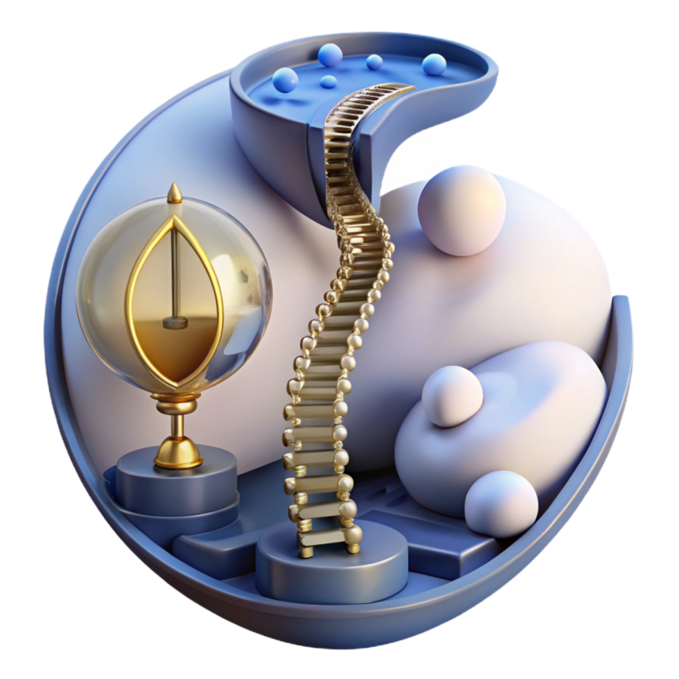 impressive modern Abstract 3D Render Gold Spiral Staircase and Glass Globe original png