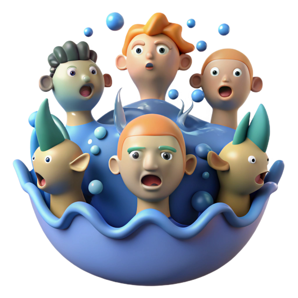 wonderful modern Surprised Cartoon Characters in Blue Liquid genuine png