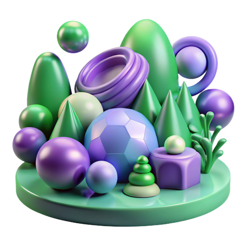 stunning artistic Abstract 3D Render Geometric Shapes, Spheres, and Cones detailed png