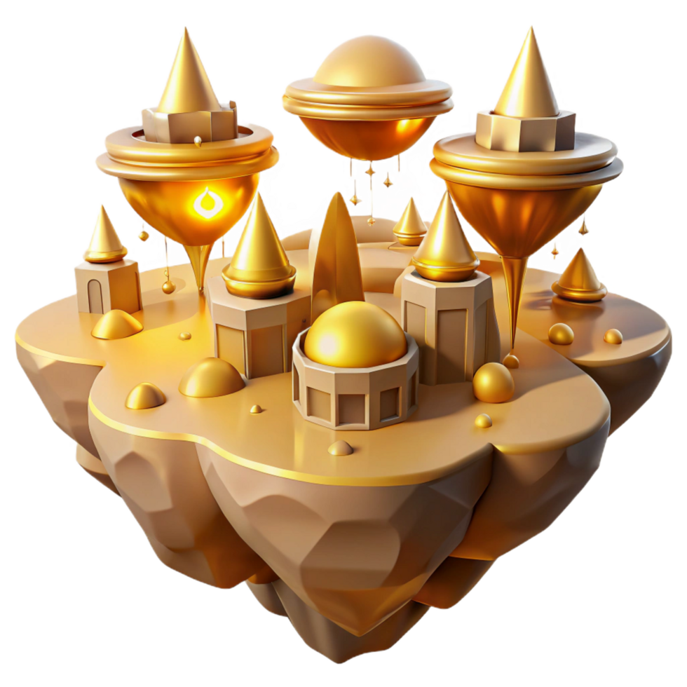 wonderful traditional Golden Floating Island Fantasy Architecture high resolution png