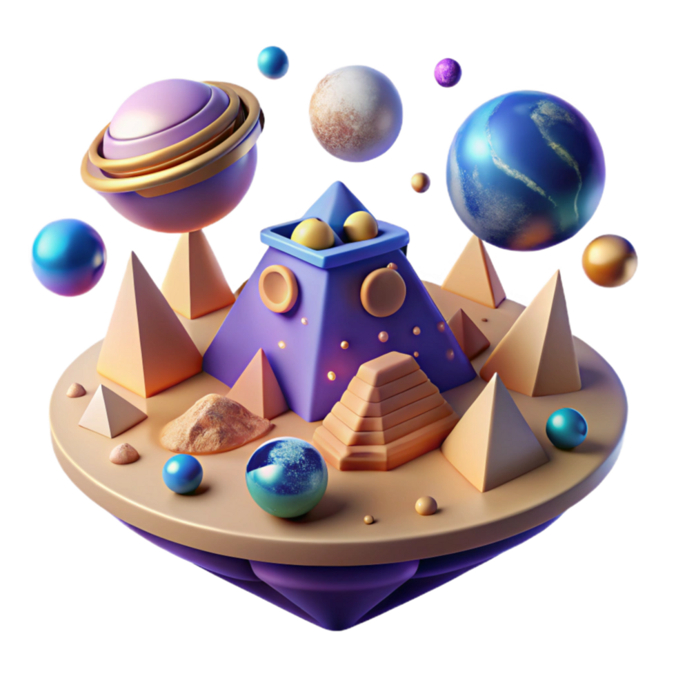 dramatic contemporary Abstract 3D Render Planetary Pyramids Geometric Forms high quality png