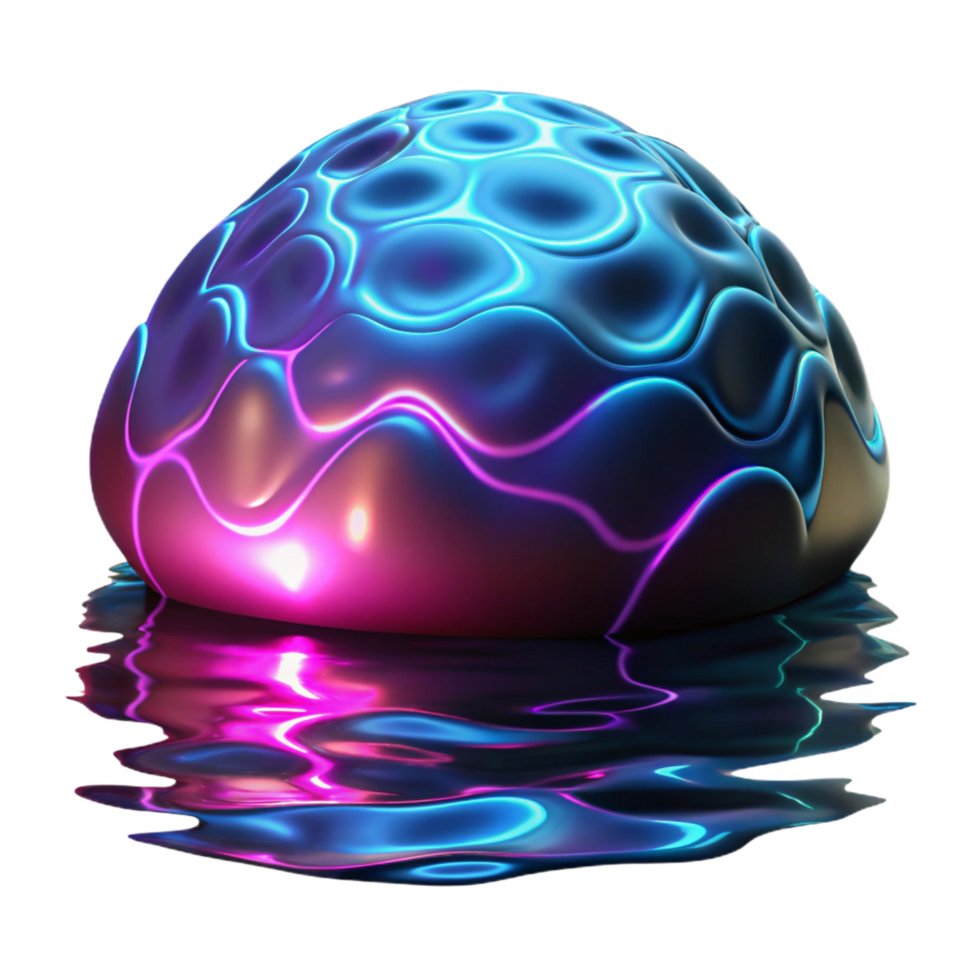 impressive rustic Abstract 3D Render Neon Organic Form in Reflective Liquid high resolution png