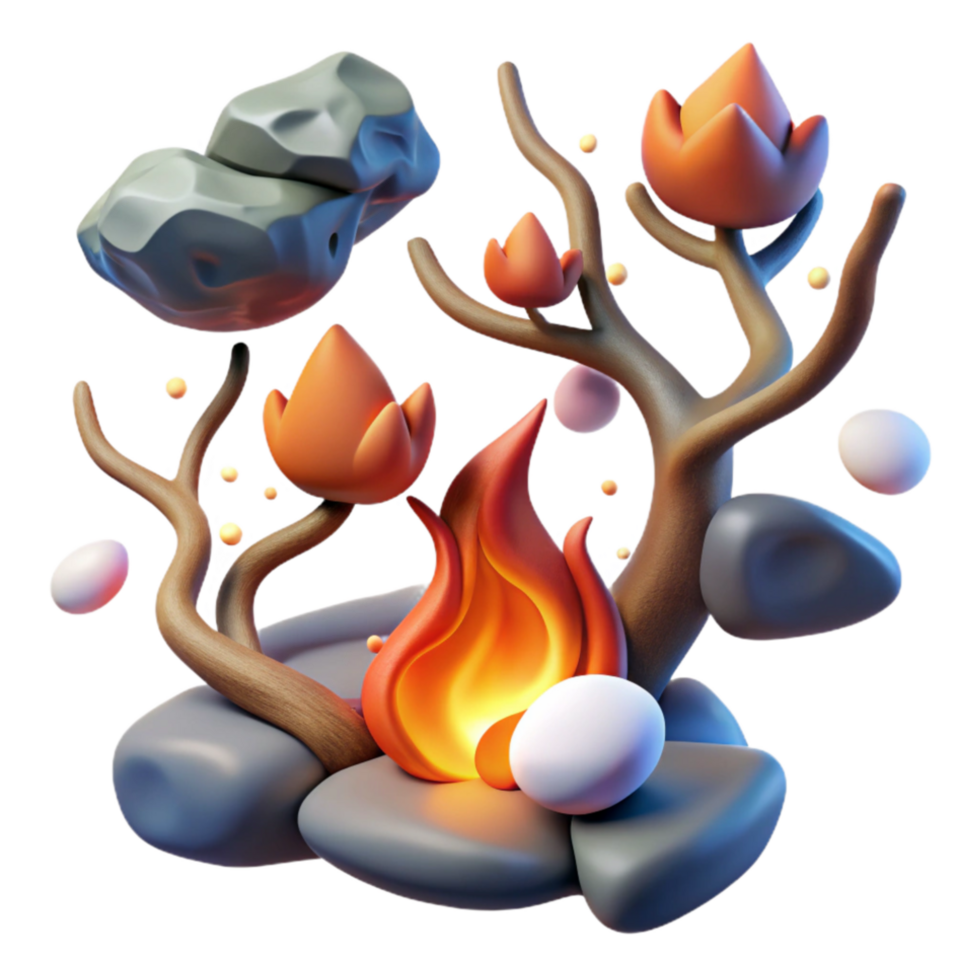 extraordinary vintage 3D Render of Campfire with Abstract Flora detailed png