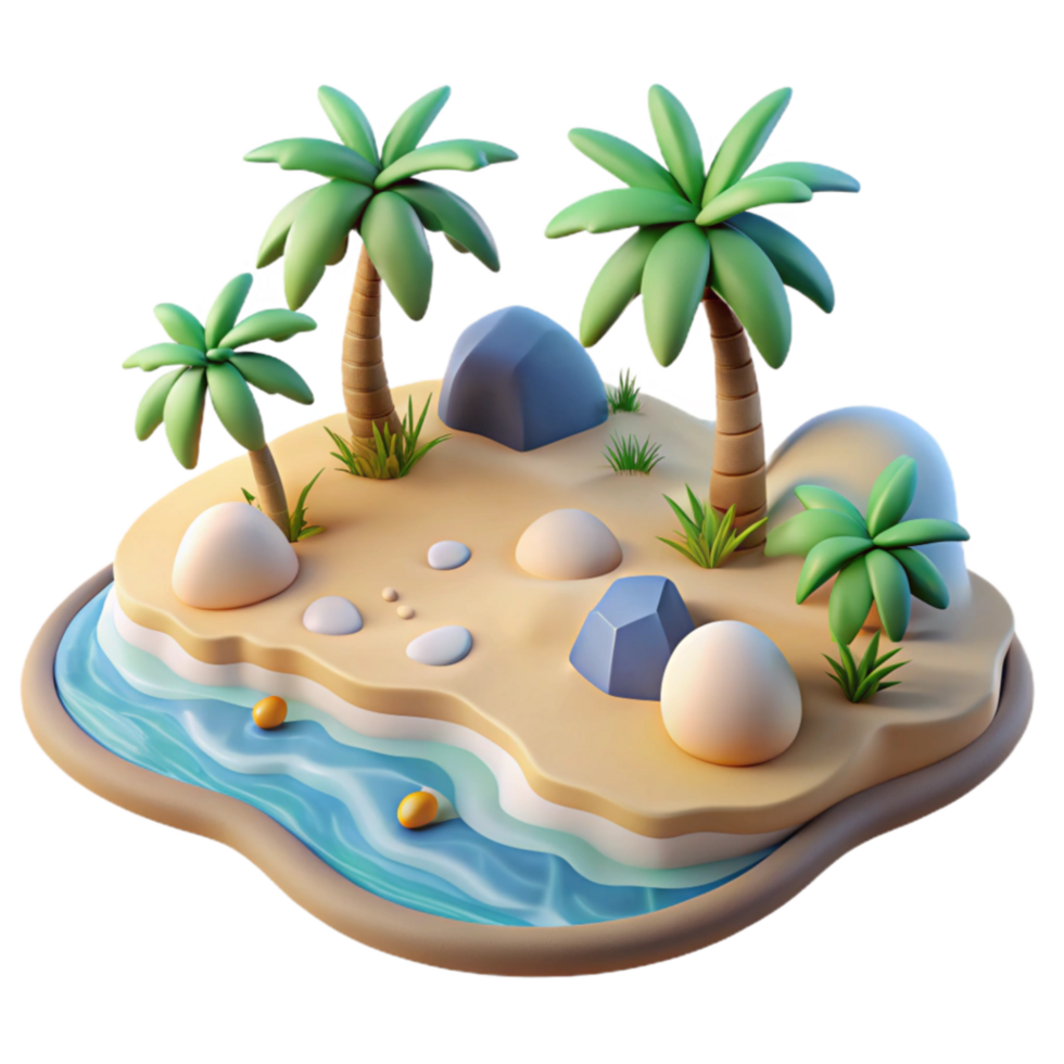 elegant modern Tropical Island Paradise 3D Render of Idyllic Beach Scene authentic png
