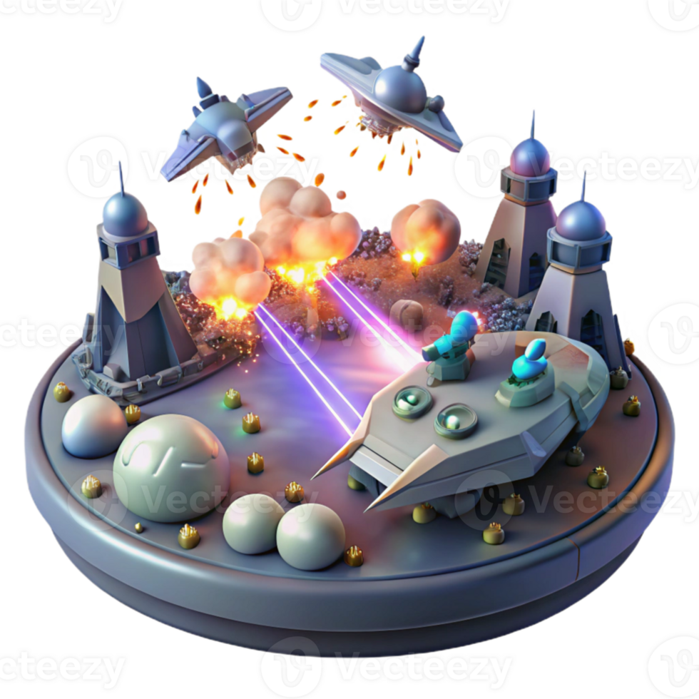 wonderful contemporary 3D Sci Fi Battle Scene Illustration premium png
