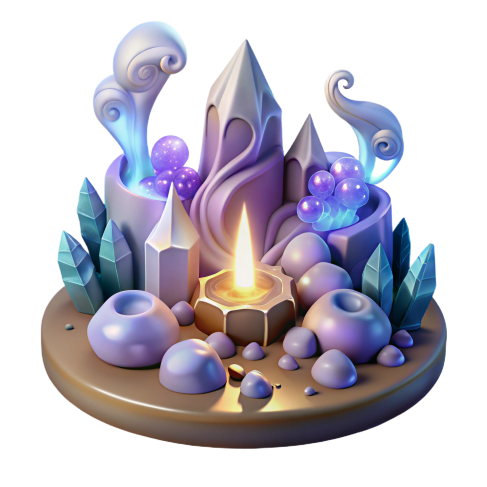 vibrant classic Enchanted Crystal Candle Fantasy Realm 3D Render professional png