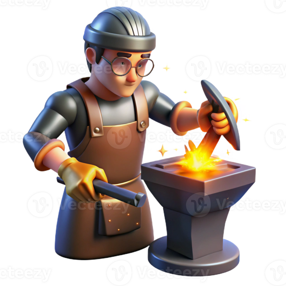dramatic classic 3D Illustration Blacksmith Working Anvil professional png